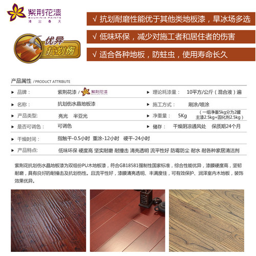 紫荆花抗划伤水晶耐磨地板漆高硬度室内实木复合地板油漆木器清漆 - 图1