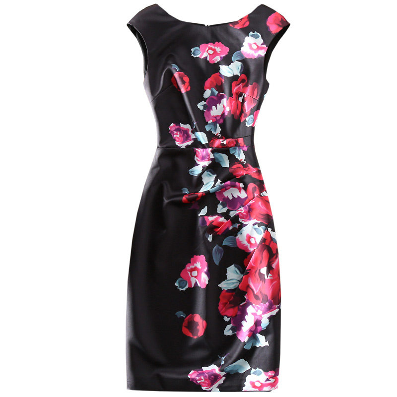 高端气质女装夏新款欧美大牌印花裙子高腰修身显瘦连衣裙包臀无袖,淘宝优惠券,粉丝福利购,淘宝优惠卷