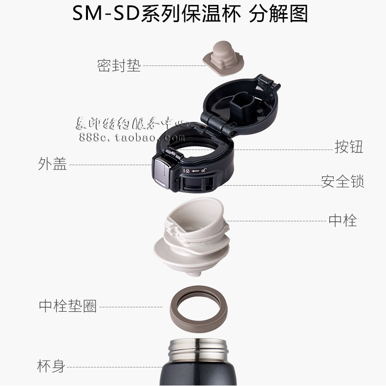 原装进口象印保温杯SM-SD36/60 SM-SD48配件杯盖密封垫圈中栓正品 - 图3