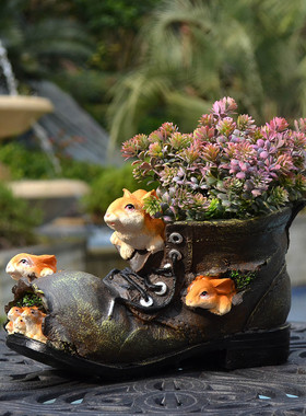 户外庭院花园创意兔子鞋子造型花盆阳台网红多肉盆院子装饰摆件