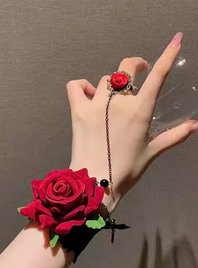 朋克风蕾丝手腕复古哥特配饰手链lolita手饰手套圣诞节玫瑰花红色
