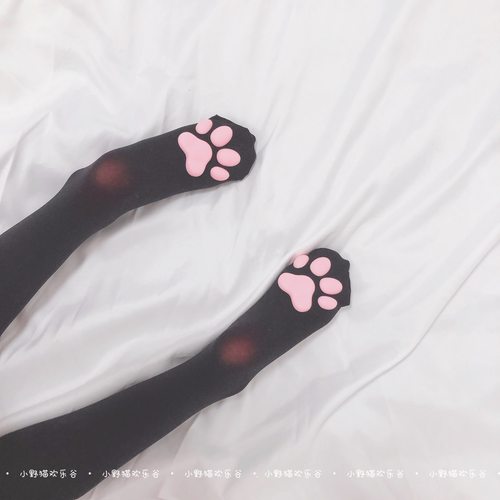 日系猫爪袜3D猫肉垫白丝jk袜子女小腿袜性感黑丝袜情调过膝长筒袜 - 图2