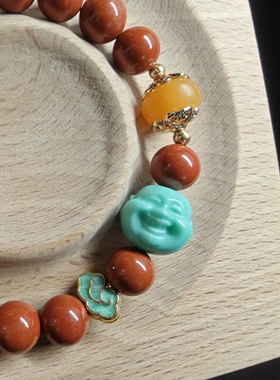 ［独家设计师款］纯天然红碧玉缅黄玉菱镁矿绿松设计款单圈手链