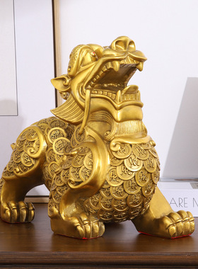铜貔貅摆件金钱貔貅一对家居金属工艺品中式客厅纯铜精工黄铜貔貅