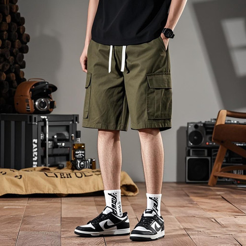 美式耐磨工装裤男2025夏季薄款宽松五分裤潮流休闲裤直筒纯棉短裤 - 图0