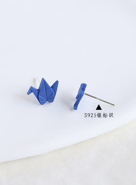 景德镇陶瓷千纸鹤耳钉纯银文艺小清新夏季新款小众设计感耳饰礼物