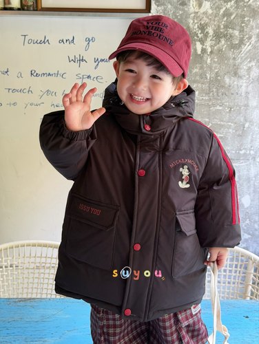 凡妈童装25冬季新款男童小童韩版米奇印花休闲中长羽绒服外套洋气 - 图1