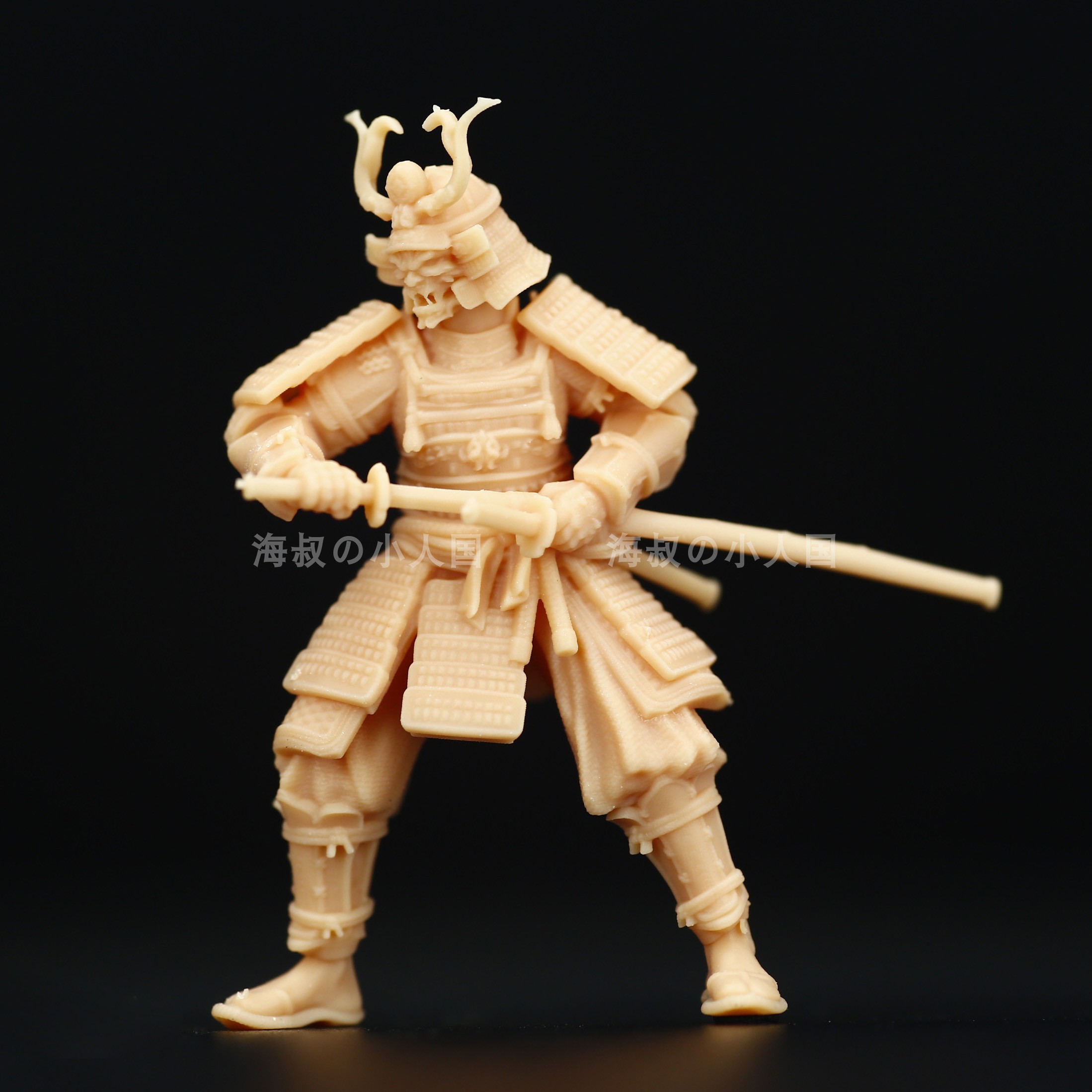 【海叔】A091古装鬼面武士1:64人偶模型手办1:43微缩白模沙盘小人-图0