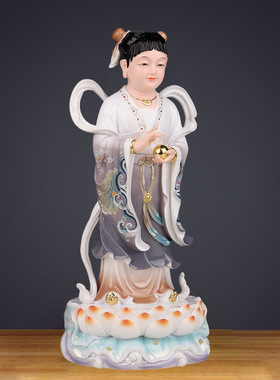善财童子龙女仿瓷金童玉女观世音菩萨佛像左右童男女家用招财供奉