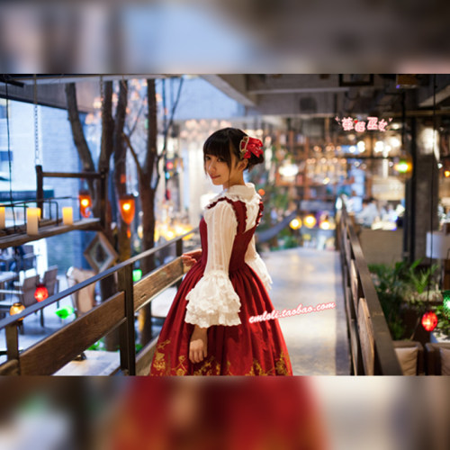 草莓巫女Lolita 原创设计Alice in Wonderland 烫金开襟秋冬jsk - 图2