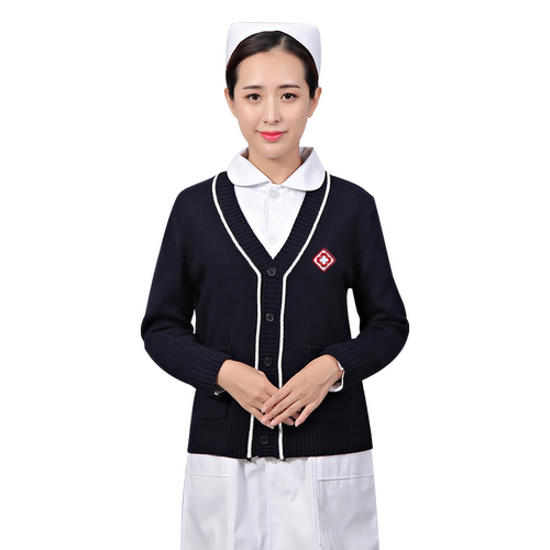 护士毛衣女医生针织衫工作服外穿藏蓝秋冬医院值班室保暖加绒加厚 - 图3