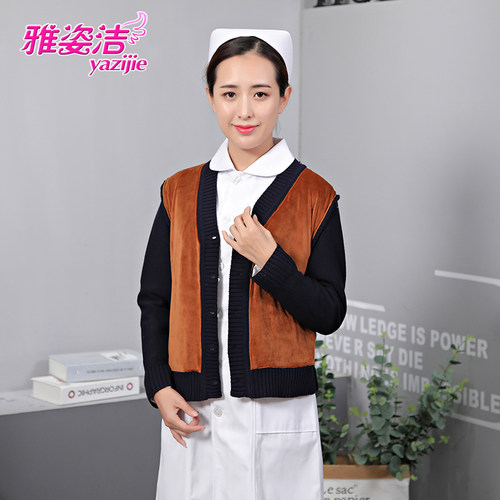 护士毛衣女医生针织衫工作服外穿藏蓝秋冬医院值班室保暖加绒加厚 - 图0