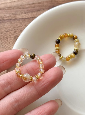 黄发晶锆石串珠戒指女轻奢小众