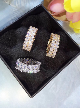 橄榄枝指环方糖水钻食指戒指环