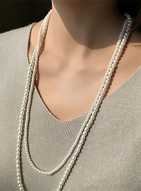 珍珠项链女长款礼服配饰双层叠戴