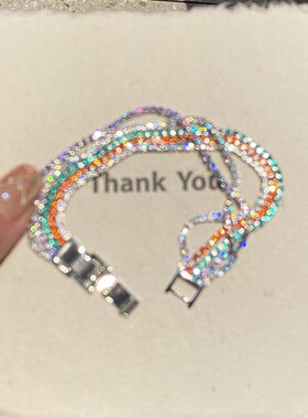 彩色锆石多层手链女款ins轻奢