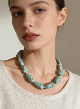 欧美轻奢时尚简约彩色串珠夸张项链高级感可多层叠戴文艺复古项链