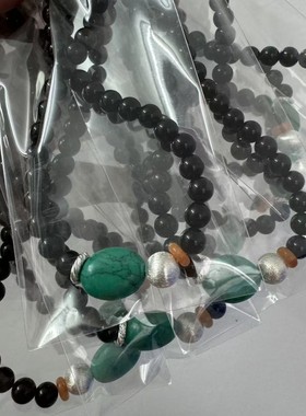 s928纯银绿松石黑玛瑙短锁骨项链