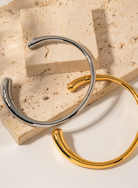 简约光面珍珠钻开口手镯女