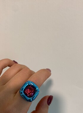 可爱飞猪套娃蘑菇戒指波普艺术风格紫色金色指环夸张配色小众女