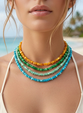 度假短款锁骨项链女小众拼接