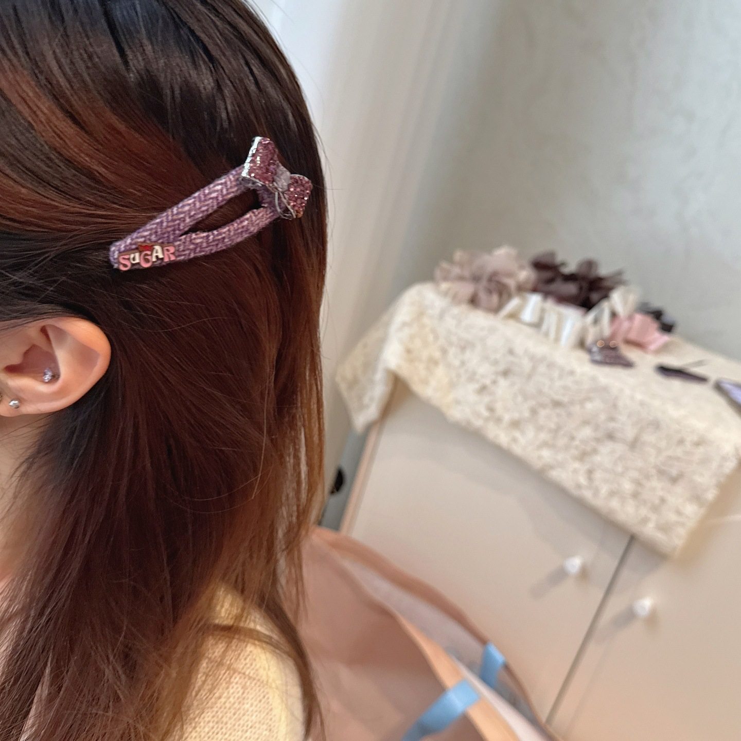 韩国重工满钻轻奢侧边夹BB夹气质紫色系水钻蝴蝶结刘海夹女掰掰夹,淘宝优惠券,粉丝福利购,淘宝优惠卷