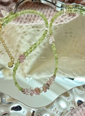 天然石锁骨链女小众设计师绿色