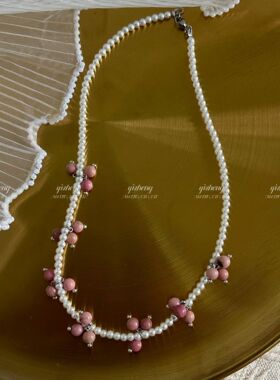 珍珠粉紫葡萄串珠项链小众