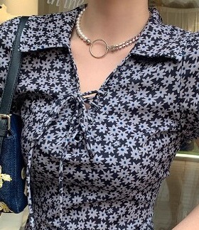 色水钻链条锁骨链珍珠气质双层