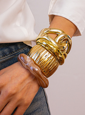 欧美跨境宽面豹纹交叉开口手镯时尚个性百搭手环夸张设计感手饰女