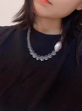 白色水晶拼接炫彩巴洛克锁骨链