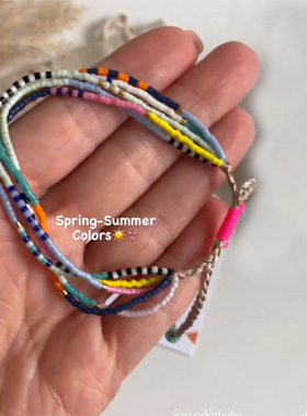 手工编织串珠彩色米珠多层叠戴