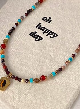 天然石项链绿松玛瑙锁骨链