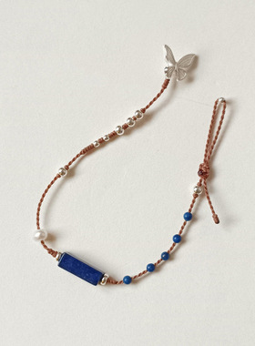 纯银蝴蝶天然青金石手链