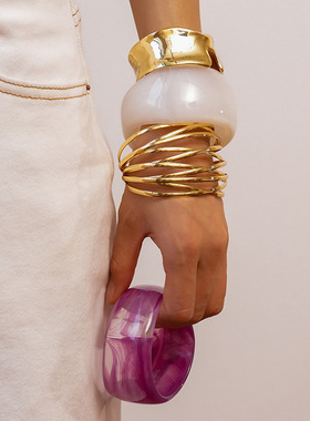 紫色不规则几何树脂开口手镯多