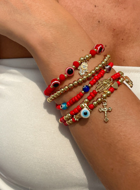 十字架爱心吊坠设计感多层手链