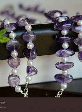 纯银天然淡水珍珠紫水晶项链原创