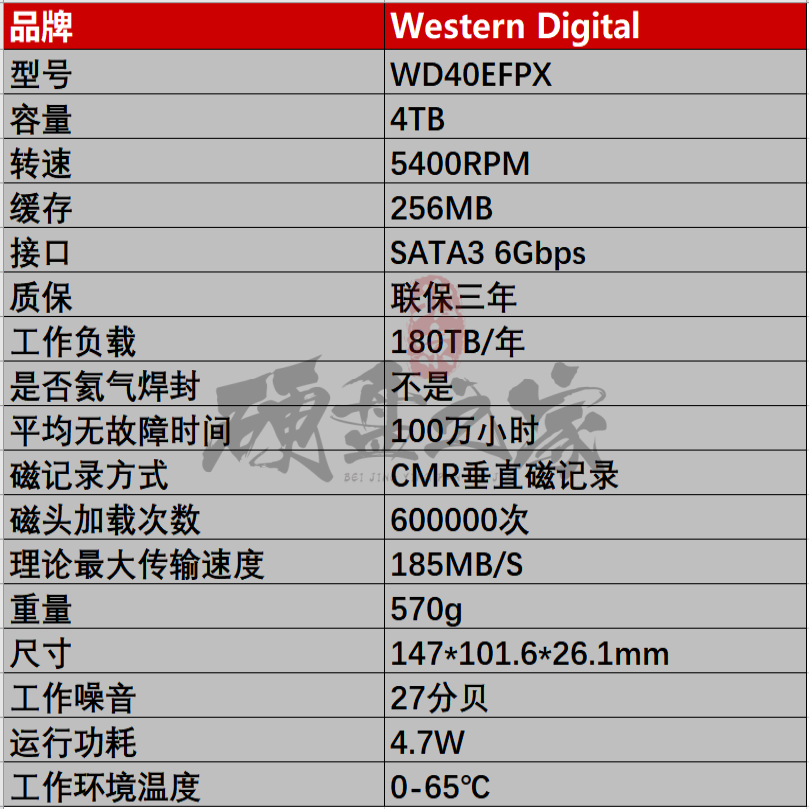 WD西数WD40EFPX/EFZX 红盘PLUS垂直磁记录 NAS网络存储硬盘4T - 图0