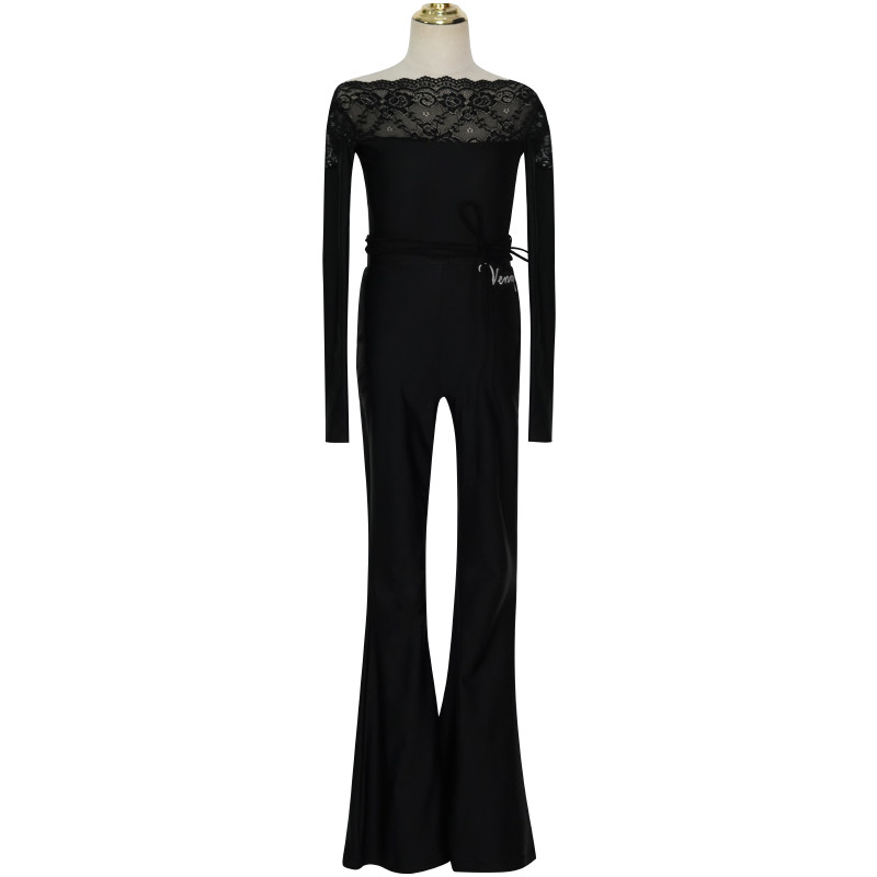 薇妮拉丁舞服黑色蕾丝拼接长袖舞衣长裤秋冬练习套装国标舞练功服,淘宝优惠券,粉丝福利购,淘宝优惠卷