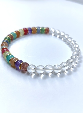 天然水晶多巴胺彩虹多宝串珠手链女直切药片紫水晶海蓝宝手串首饰