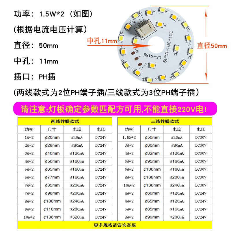 led灯带24V30V低压灯板两线三线并联圆形三色变光灯芯吊顶灯配件 - 图0