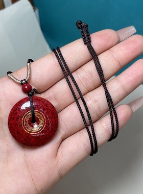 (AAA)朱砂晶体砂描金平安扣吊坠气质复古高级圆形挂件男女本命年