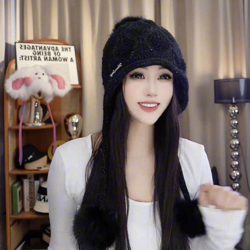 秋冬女士羊毛帽子女气质时髦护耳麻花毛线针织帽百搭显脸小包头帽