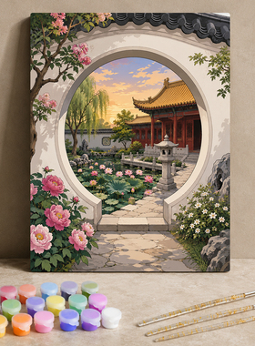 国风佛系禅意 36色中阶diy数字油画手绘人物风景静心丙烯装饰画