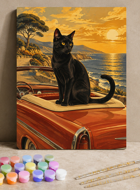 复古猫咪艺术 diy数字油画 手工填色创意趣味手绘装饰画挂画摆件