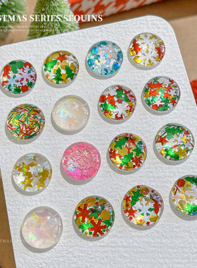 圣诞系列亮片美甲饰品盒装雪花五角星四芒星精美彩色指甲装饰