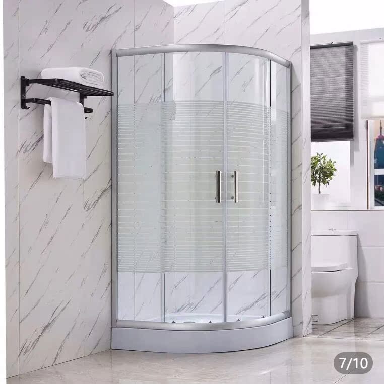 特价弧扇形横条卫浴玻璃简易淋浴房砂银隔断浴室房沐浴磨砂不包邮 - 图0