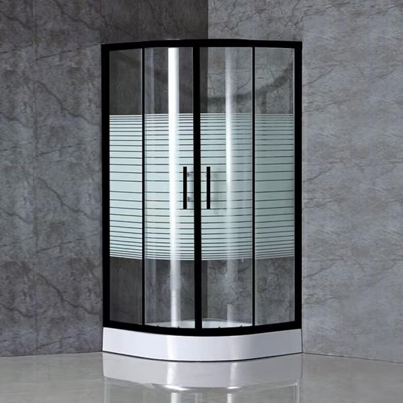 特价弧扇形横条卫浴玻璃简易淋浴房砂银隔断浴室房沐浴磨砂不包邮 - 图1