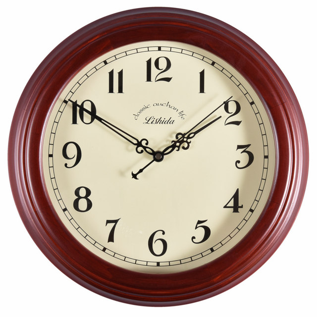 Lishida solid wood wall clock wooden American retro round