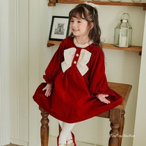 Bear childrens milk dads Korean childrens clothing 2023 winter style girls sweet and beautiful Chinese New Year temperament even dress BerryBerry